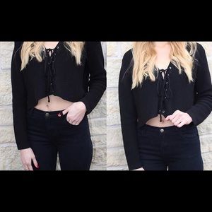 Black lace up sweater